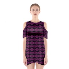 Pink Black Retro Tiki Pattern Cutout Shoulder Dress by BrightVibesDesign