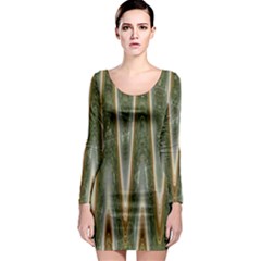 Green Brown Zigzag Long Sleeve Bodycon Dress