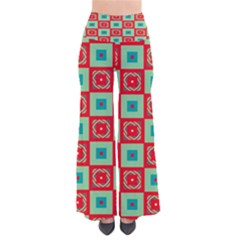 Blue Red Squares Pattern               Women s Chic Palazzo Pants by LalyLauraFLM