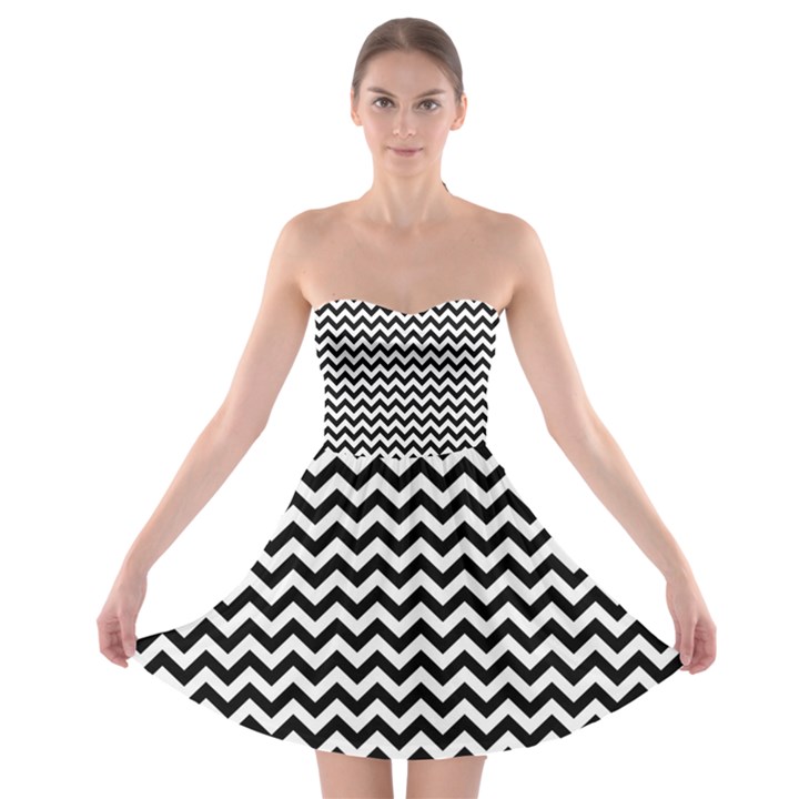 Black & White Zigzag Pattern Strapless Dresses