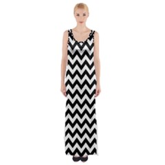 Black & White Zigzag Pattern Maxi Thigh Split Dress by Zandiepants