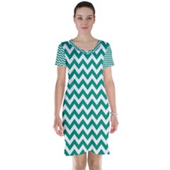 Emerald Green & White Zigzag Pattern Short Sleeve Nightdress by Zandiepants