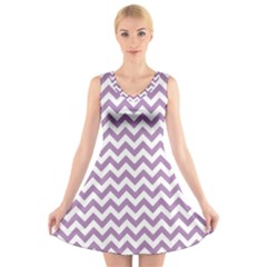 Lilac Purple & White Zigzag Pattern V-neck Sleeveless Skater Dress by Zandiepants