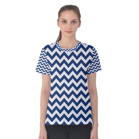 Navy Blue & White Zigzag Pattern Women s Cotton Tee by Zandiepants