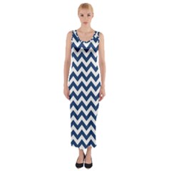 Navy Blue & White Zigzag Pattern Fitted Maxi Dress by Zandiepants