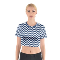 Navy Blue & White Zigzag Pattern Cotton Crop Top by Zandiepants