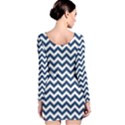 Navy Blue & White Zigzag Pattern Long Sleeve Velvet Bodycon Dress View2