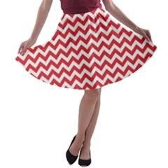 Poppy Red & White Zigzag Pattern A-line Skater Skirt