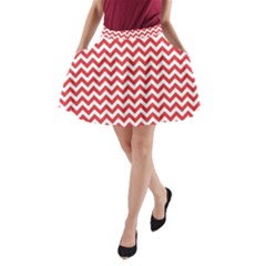 Poppy Red & White Zigzag Pattern A-line Pocket Skirt by Zandiepants