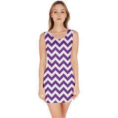 Royal Purple & White Zigzag Pattern Sleeveless Bodycon Dress