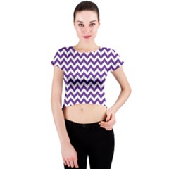 Royal Purple & White Zigzag Pattern Crew Neck Crop Top