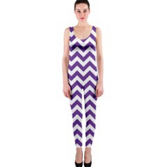 Royal Purple & White Zigzag Pattern Onepiece Catsuit