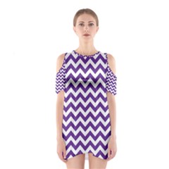 Royal Purple & White Zigzag Pattern Cutout Shoulder Dress by Zandiepants