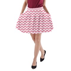 Soft Pink & White Zigzag Pattern A-line Pocket Skirt by Zandiepants