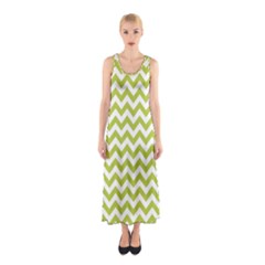 Spring Green & White Zigzag Pattern Sleeveless Maxi Dress