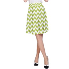 Spring Green & White Zigzag Pattern A-line Skirt