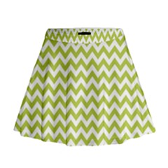 Spring Green & White Zigzag Pattern Mini Flare Skirt