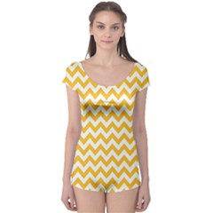 Sunny Yellow & White Zigzag Pattern Boyleg Leotard (Ladies)