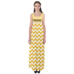 Sunny Yellow & White Zigzag Pattern Empire Waist Maxi Dress