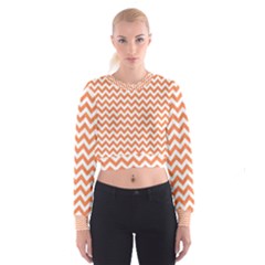 Tangerine Orange & White Zigzag Pattern Women s Cropped Sweatshirt by Zandiepants