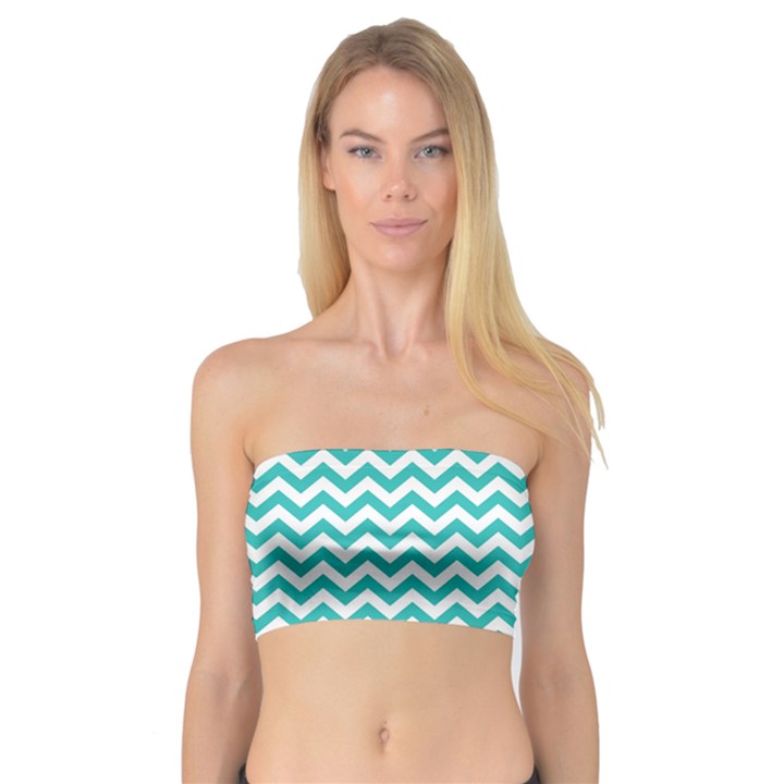 Turquoise & White Zigzag Pattern Bandeau Top