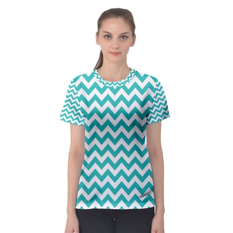 Turquoise & White Zigzag Pattern Women s Sport Mesh Tee by Zandiepants