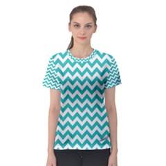 Turquoise & White Zigzag Pattern Women s Sport Mesh Tee