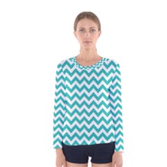 Turquoise & White Zigzag Pattern Women s Long Sleeve Tee