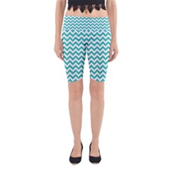 Turquoise & White Zigzag Pattern Yoga Cropped Leggings