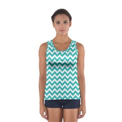 Turquoise & White Zigzag Pattern Tops