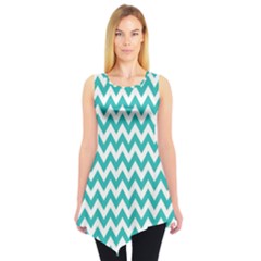 Turquoise & White Zigzag Pattern Sleeveless Tunic