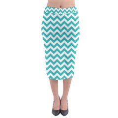 Turquoise & White Zigzag Pattern Midi Pencil Skirt