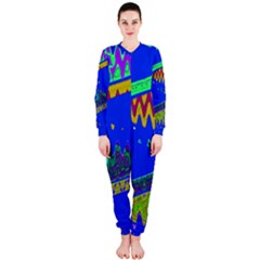 Colorful Wave Blue Abstract Onepiece Jumpsuit (ladies) 