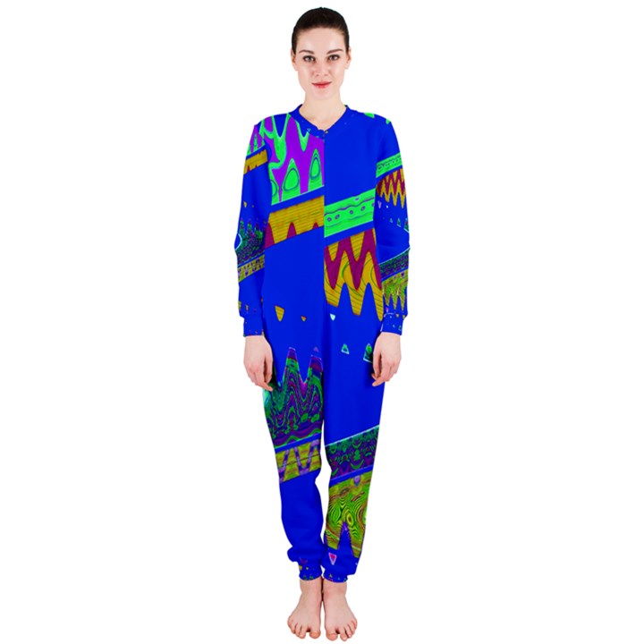 Colorful Wave Blue Abstract OnePiece Jumpsuit (Ladies) 