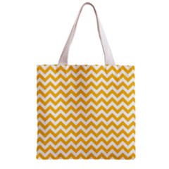 Sunny Yellow & White Zigzag Pattern Zipper Grocery Tote Bag