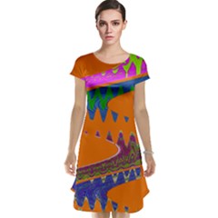 Colorful Wave Orange Abstract Cap Sleeve Nightdress