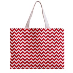 Poppy Red & White Zigzag Pattern Zipper Mini Tote Bag