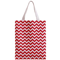 Poppy Red & White Zigzag Pattern Zipper Classic Tote Bag