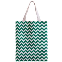 Emerald Green & White Zigzag Pattern Zipper Classic Tote Bag by Zandiepants