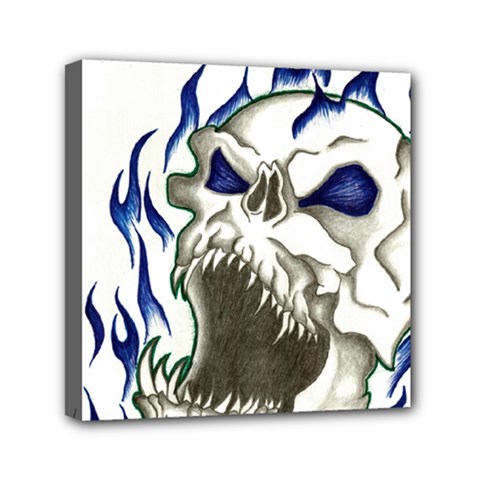 Blue Flame Skull Mini Canvas 6  X 6  by Limitless