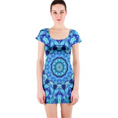 Blue Sea Jewel Mandala Short Sleeve Bodycon Dress by Zandiepants