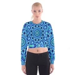 Blue Sea Jewel Mandala Women s Cropped Sweatshirt by Zandiepants