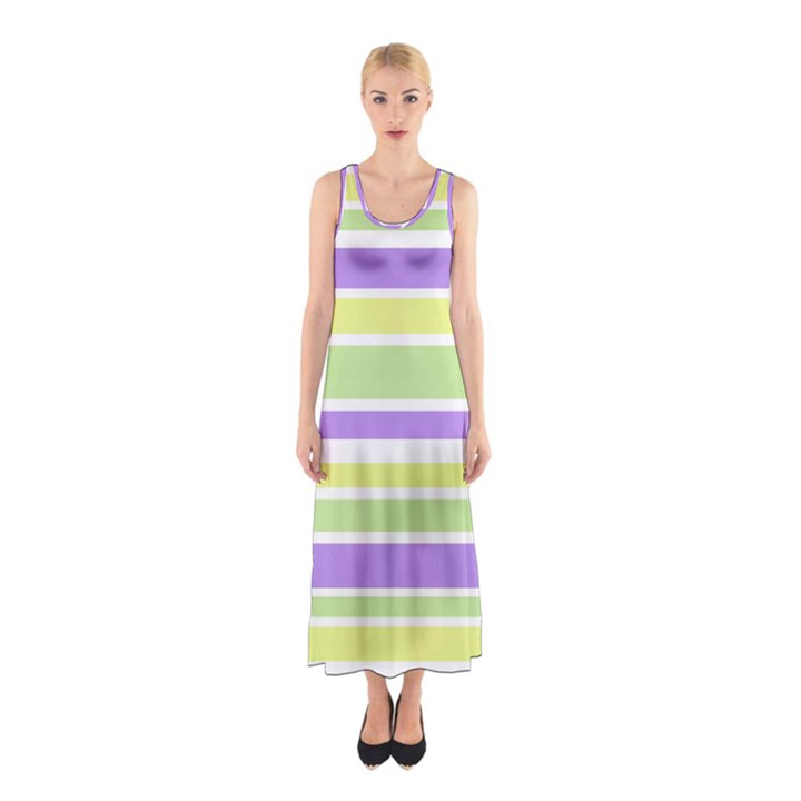 Yellow Purple Green Stripes Sleeveless Maxi Dress
