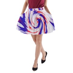 Groovy Red White Blue Swirl A-line Pocket Skirt by BrightVibesDesign