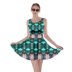 Fancy Teal Red Pattern Skater Dress by BrightVibesDesign