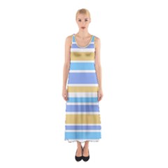 Blue Yellow Stripes Sleeveless Maxi Dress by BrightVibesDesign