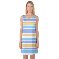 Blue Yellow Stripes Sleeveless Satin Nightdress by BrightVibesDesign