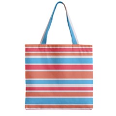 Orange Blue Stripes Zipper Grocery Tote Bag by BrightVibesDesign