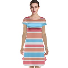 Orange Blue Stripes Cap Sleeve Nightdress