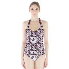 Ornate Modern Floral Women s Halter One Piece Swimsuit by dflcprintsclothing